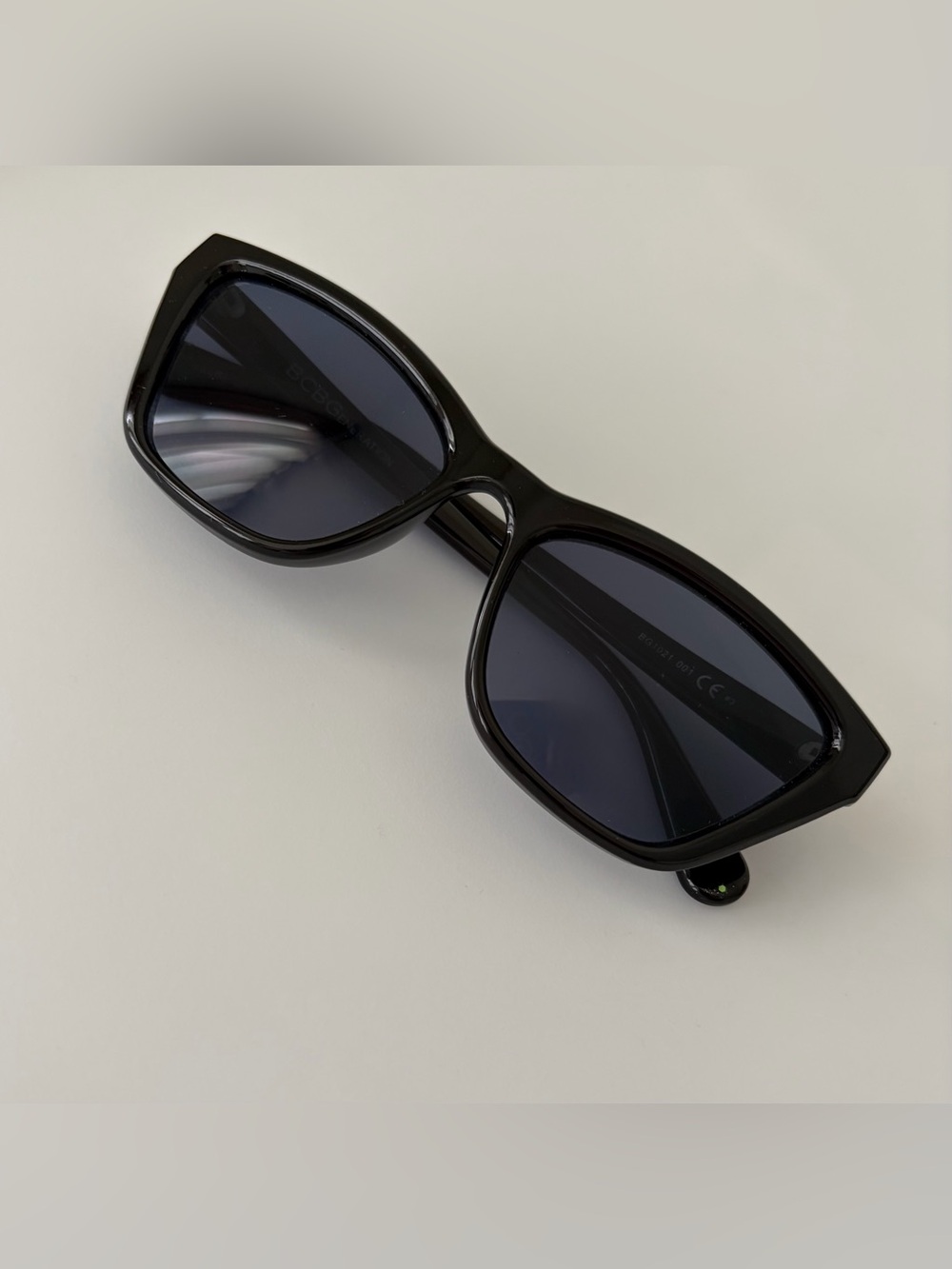 BCBGeneration Black Geometric Cat Eye Sunglasses Blue Smoke Lenses